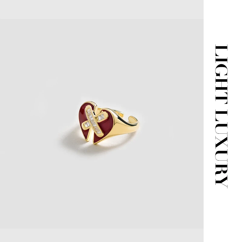 铜合金合成锆石戒指 0756354爱心开口戒指 交叉耳环女