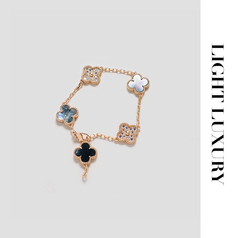 合成金属合成锆石手链 0035159 （V金工艺）灰贝四叶花手链 女 三加