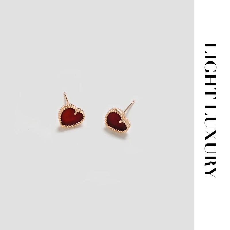 铜合金耳饰 120  CNC工艺百搭小红爱心耳钉 女