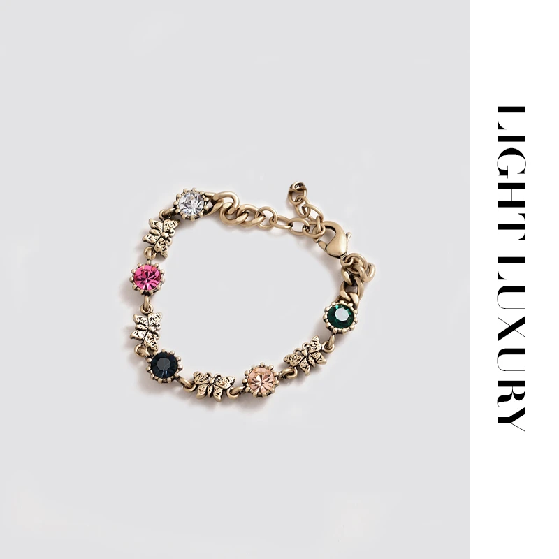 铜合金仿水晶手链 996 海蒂彩色复古手链 女百搭贵气