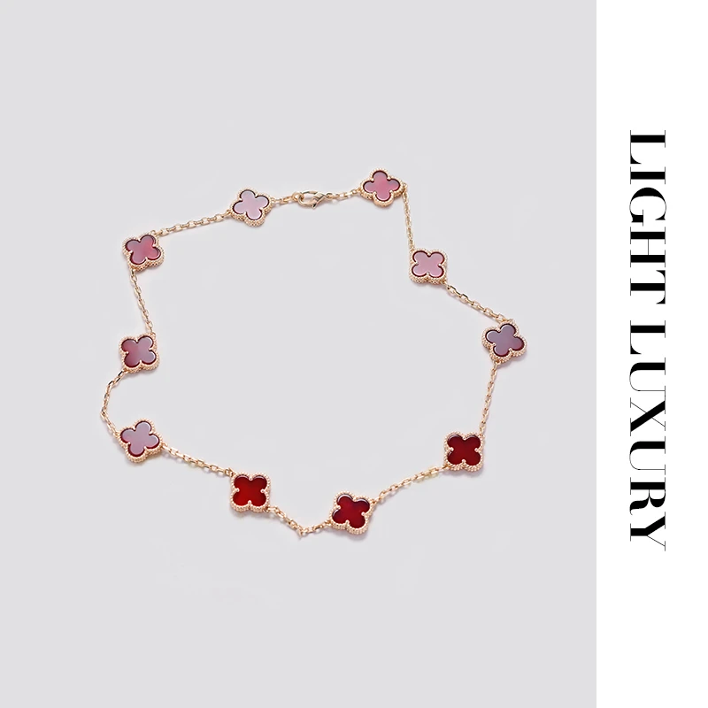 合金项链 386 V金工艺 十花工艺四叶花项链