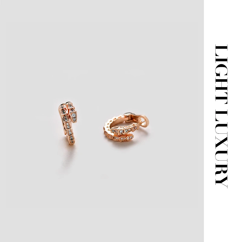 铜合金合成锆石耳饰 961378 玫瑰金色 蛇骨耳圈 耳钉镶钻  女