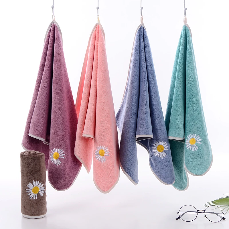 字母小雏菊洗脸毛巾350g超细纤维绣男女通用吸水不掉毛蝴蝶结面巾