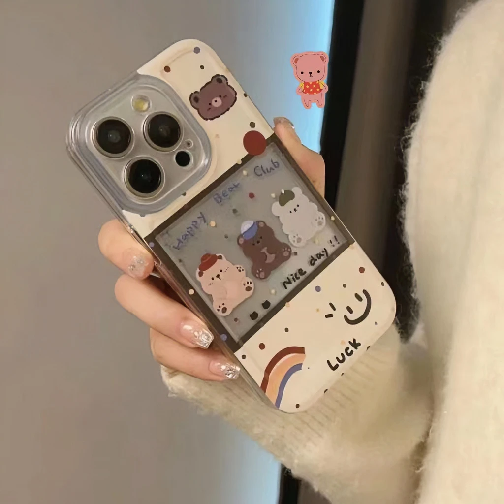 彩色小熊适用苹果15pro14手机壳iphone13/12女11华为vivo小米oppo