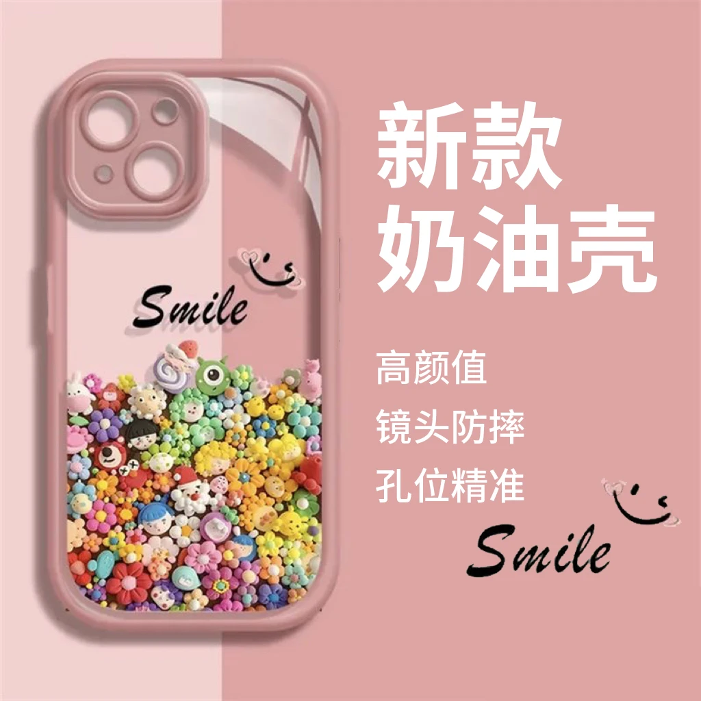 粉框玩偶适用苹果15pro14手机壳iphone13/12女11华为vivo小米oppo