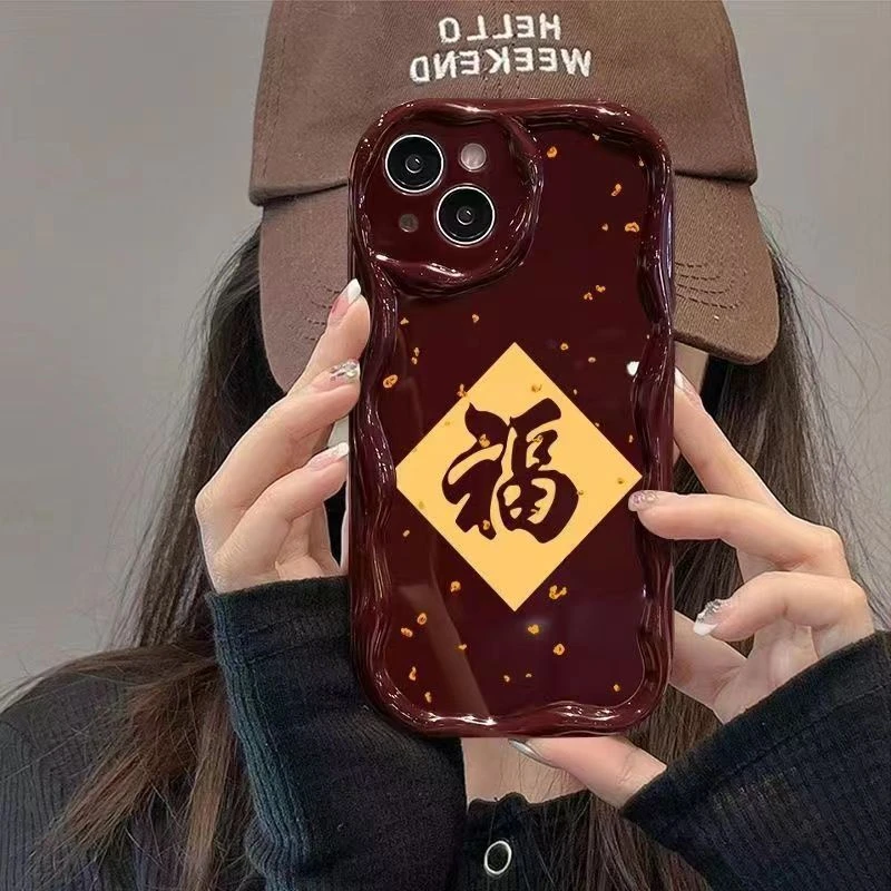 金箔福字适用苹果15pro14手机壳iphone13/12女11华为vivo小米oppo