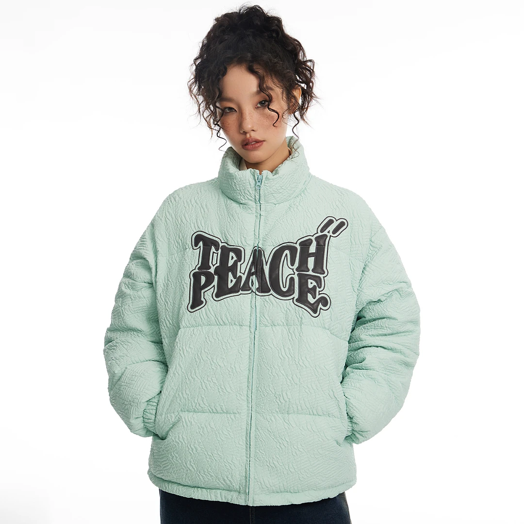 Teach Peace潮牌小众设计感褶皱纹理加厚棉服宽松贴布刺绣棉衣冬