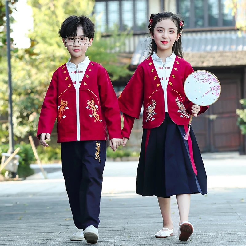 龙年新款儿童民族风表演汉服中国风小学生班服大合唱国学元旦喜