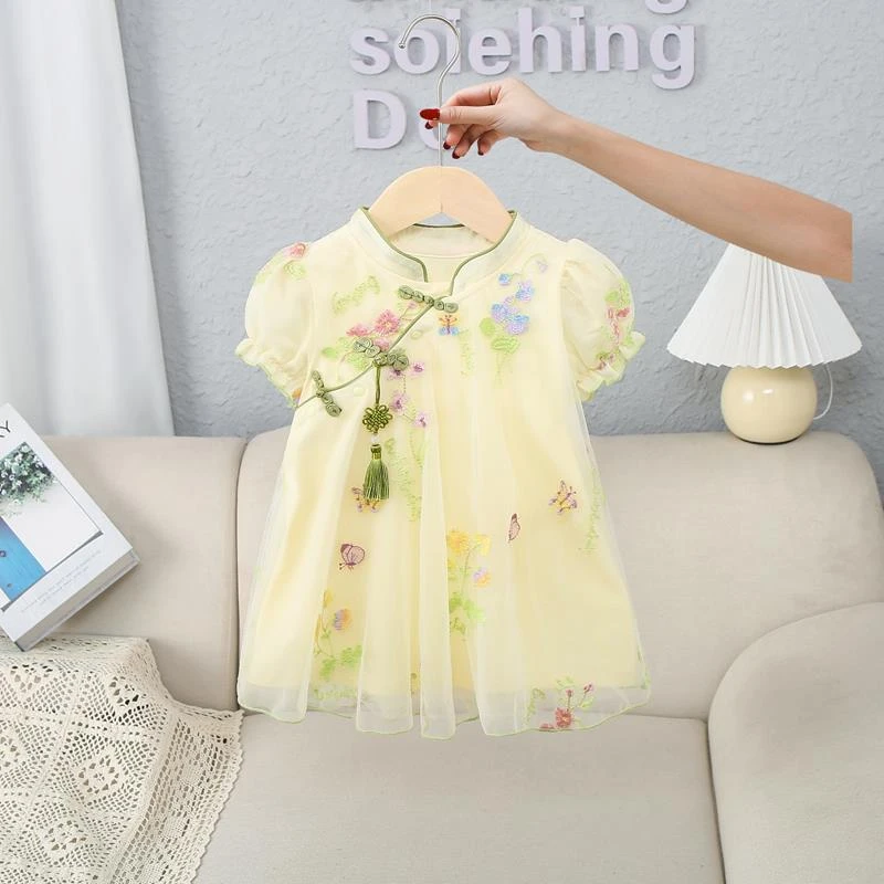 巴拉优选女童旗袍连衣裙夏装超仙儿童公主裙中国风汉服一周岁宝宝