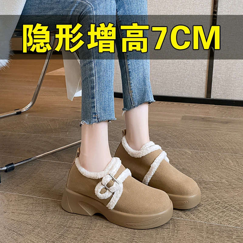 小个子内增高勃肯鞋女秋冬季加绒毛毛鞋外穿增高7-8厘米勃肯鞋