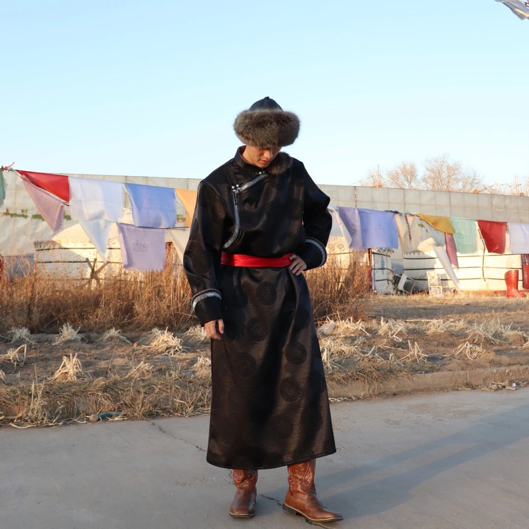 【蒙之艺】冬季加厚加绒款团花男士蒙古袍