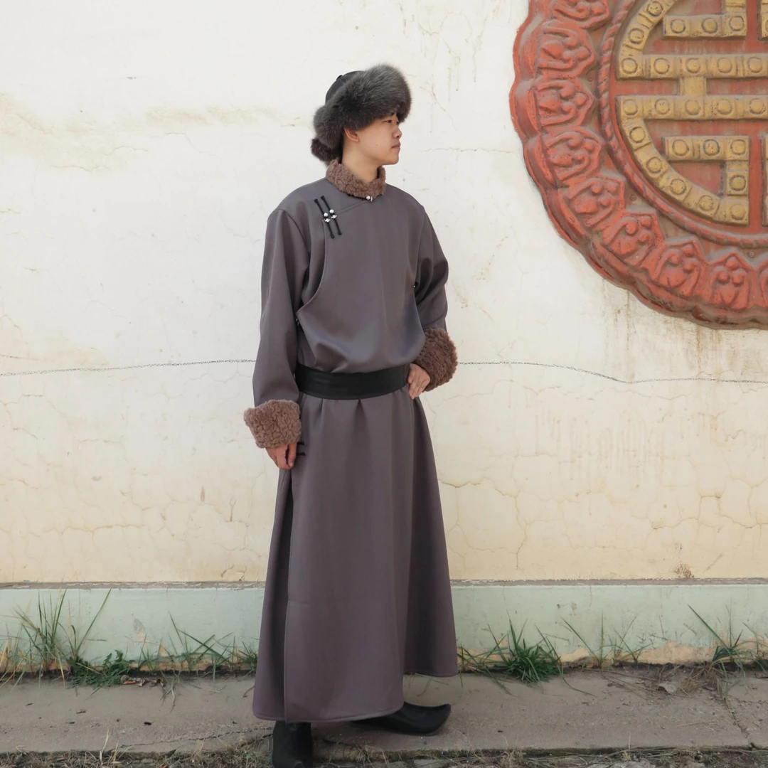 【蒙之艺】男士纯色冬季加厚加绒蒙古袍外套