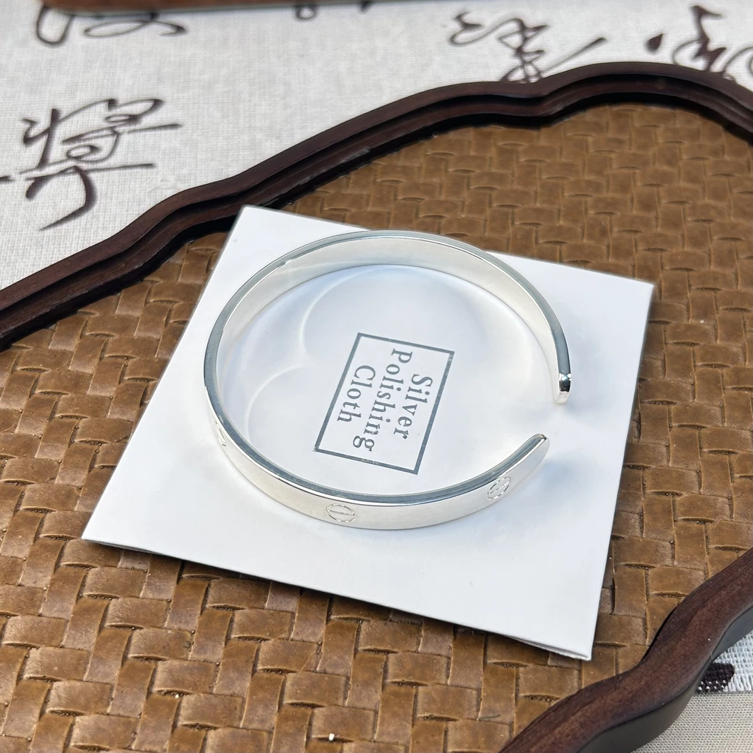 足银银制品 足银999.9手镯开口时尚卡家光面简约百搭实心（608）