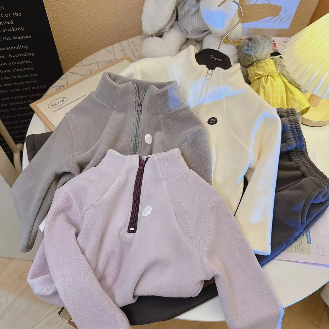 儿童半拉链加绒立领卫衣中大童长袖双面奥粒绒加厚冬款韩版打底衫