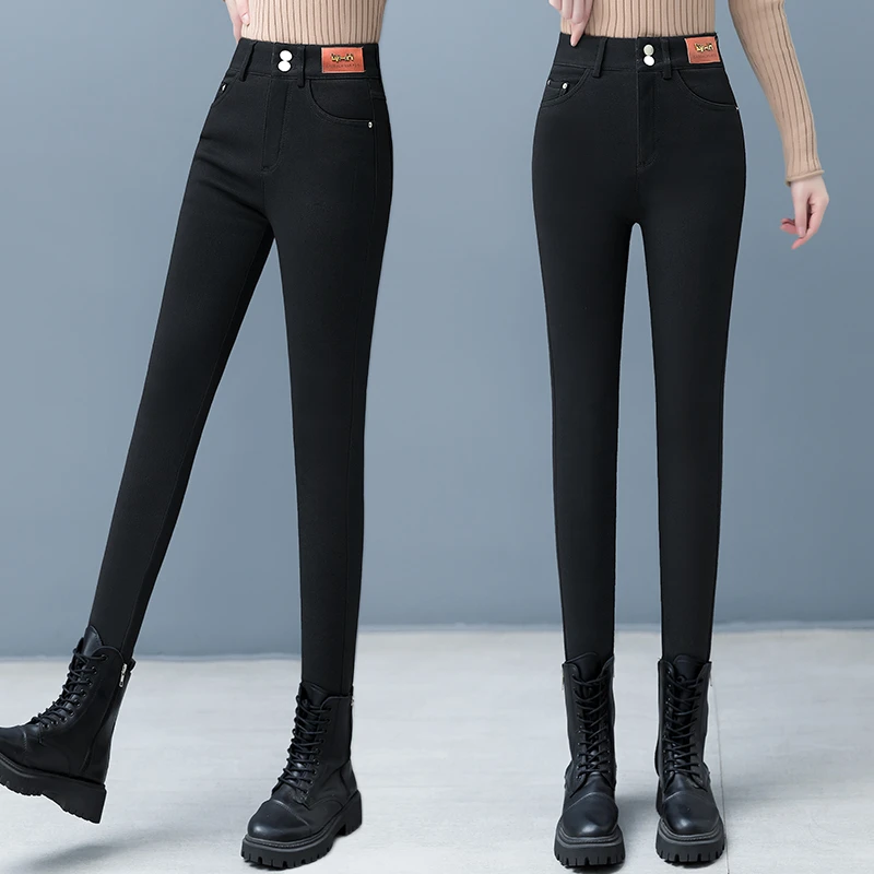 加绒牛仔裤弹力女裤子秋冬季2024年新款高腰显瘦打底小裤脚6622