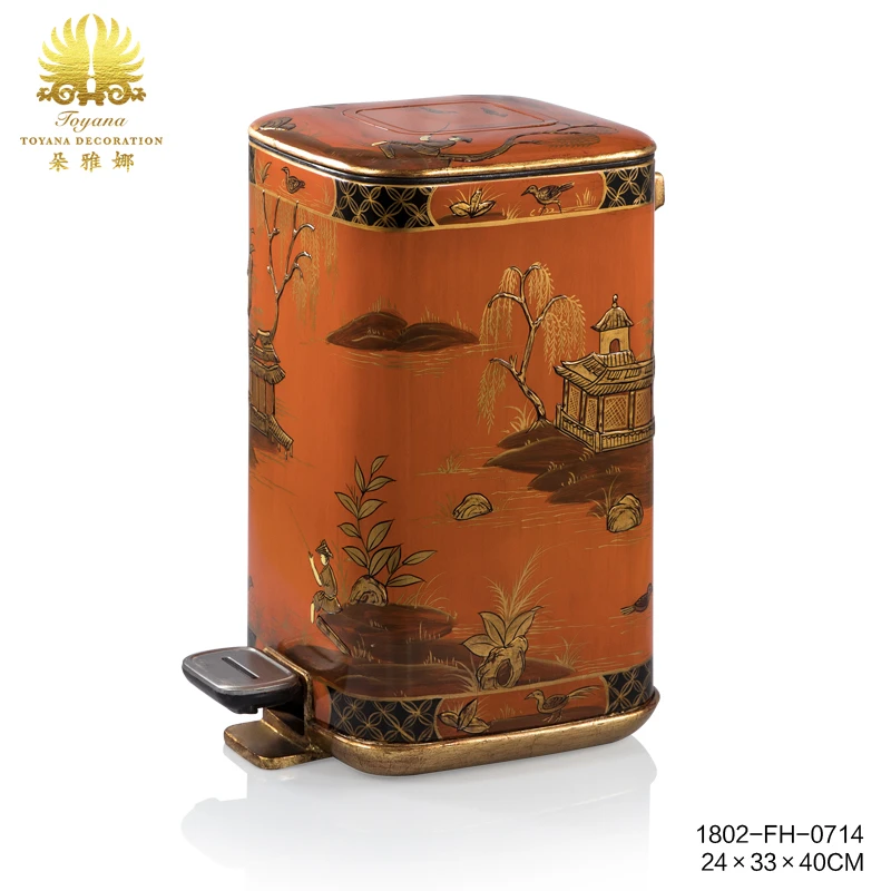 中法式橙红色高档大号客厅卧室家用垃圾桶脚踏式办公室脚踩室内