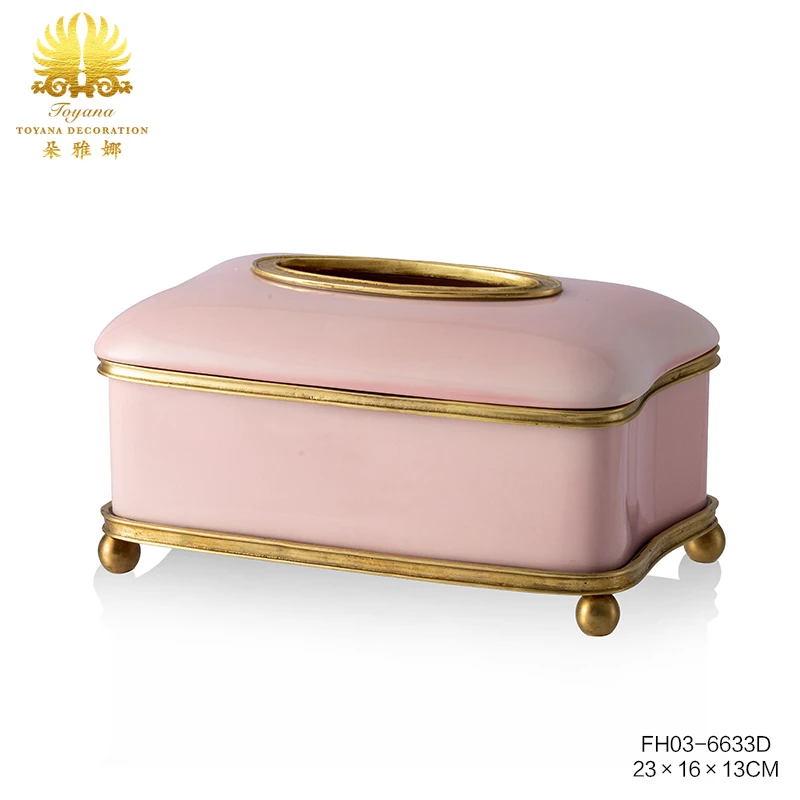 中法式黄铜高温瓷马卡龙色纸巾盒 创意摆件 家居好物分享 家用