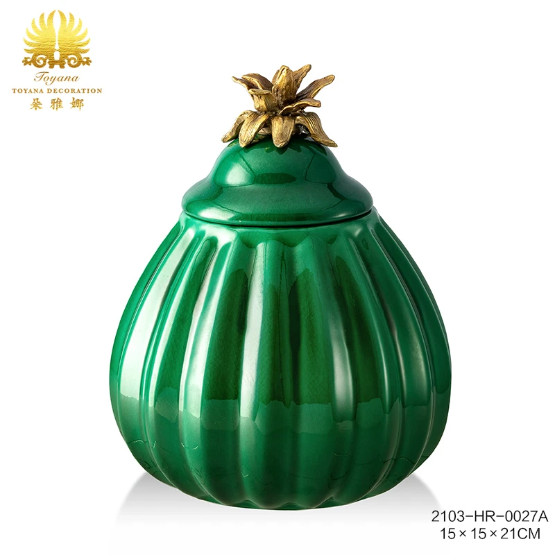 中法式高温陶瓷黄铜储物罐南瓜盖盒Box精致创意摆件居家好礼家用