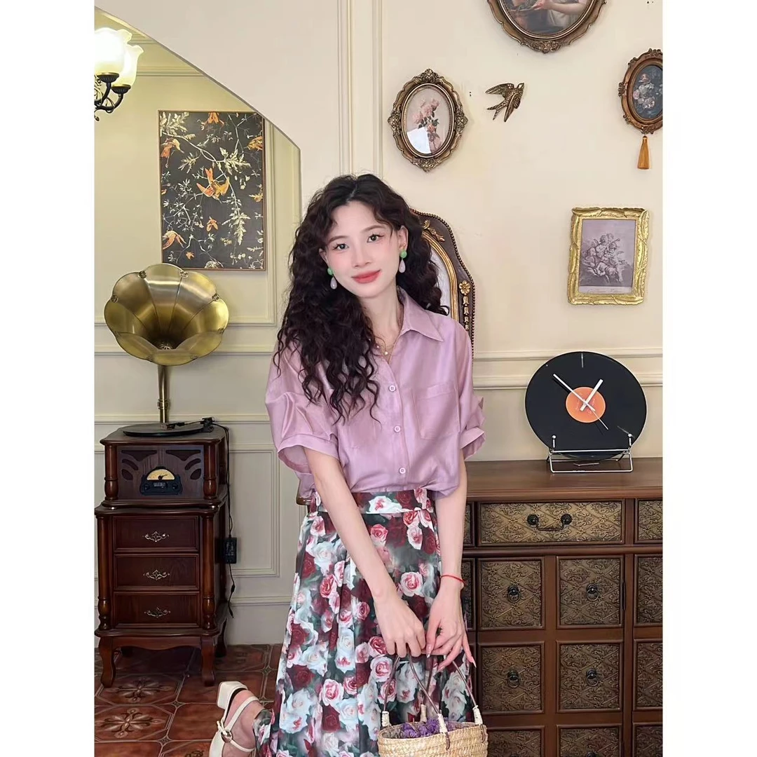 温敏er 【初恋花海】夏季法式复古温柔风小众设计感气质衬衫 CS678