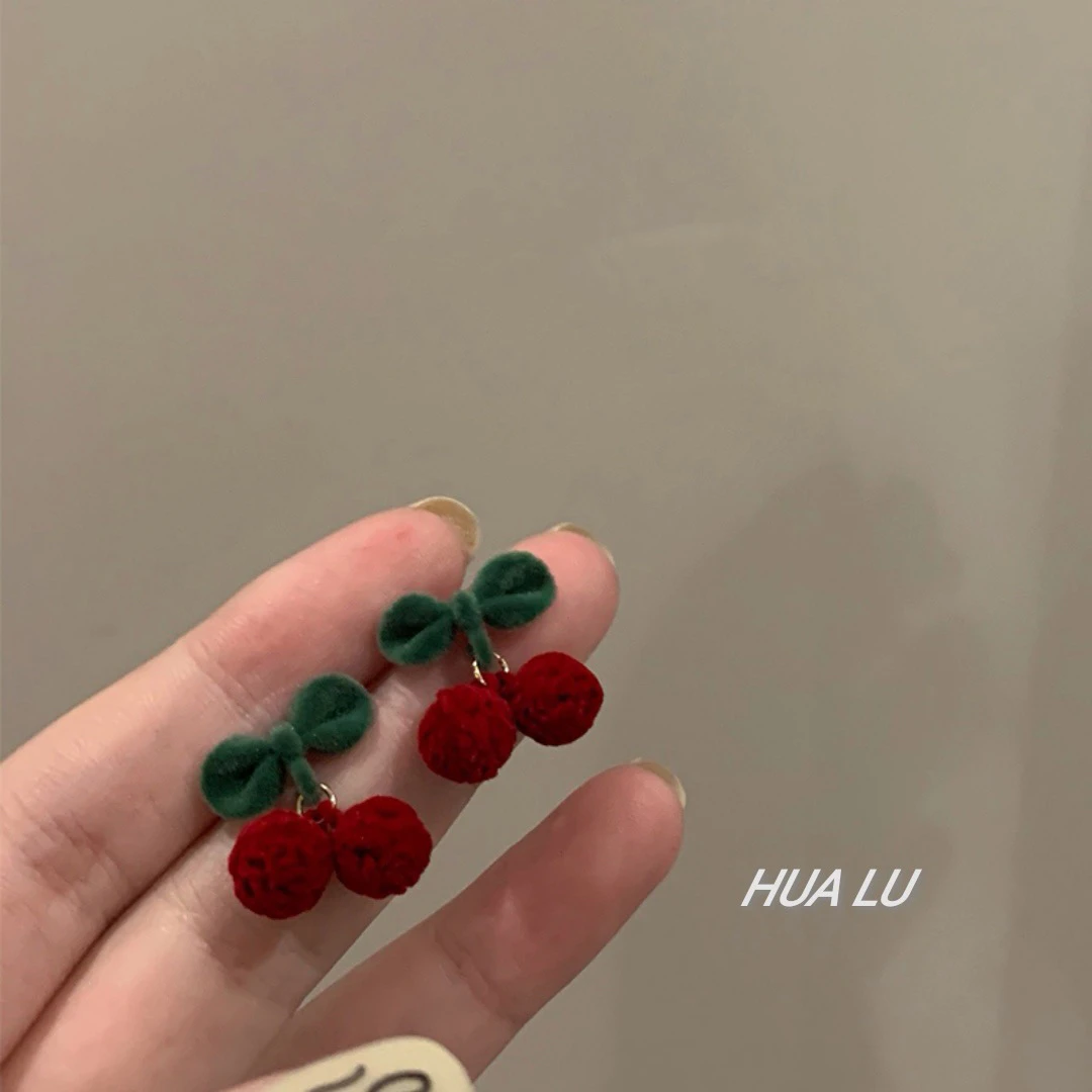 非金属布艺耳饰 可爱樱桃蝴蝶结耳饰