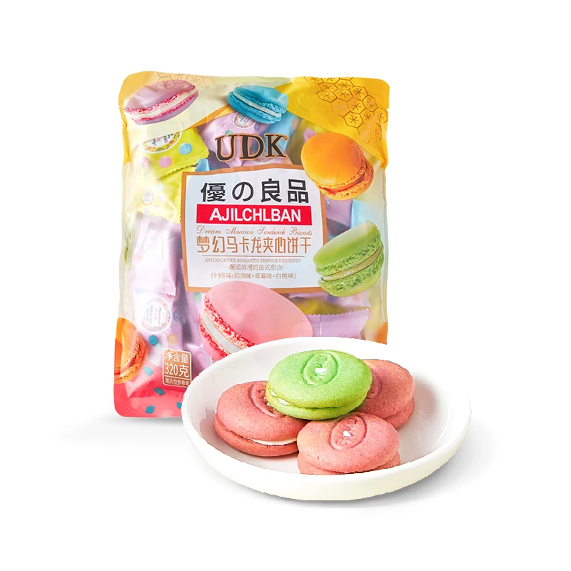 优之良品udk马卡龙北海道夹心饼干320g袋装办公室休闲零食下午茶