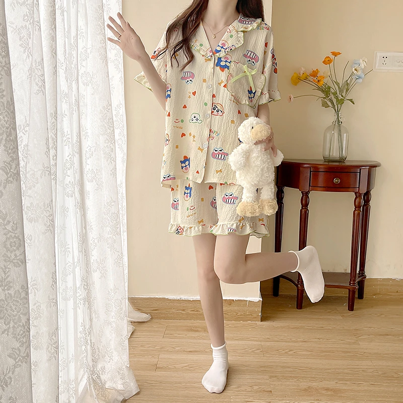 趣味睡衣女士大码夏季宽松甜美舒适简约薄款休闲少女卡通家居服