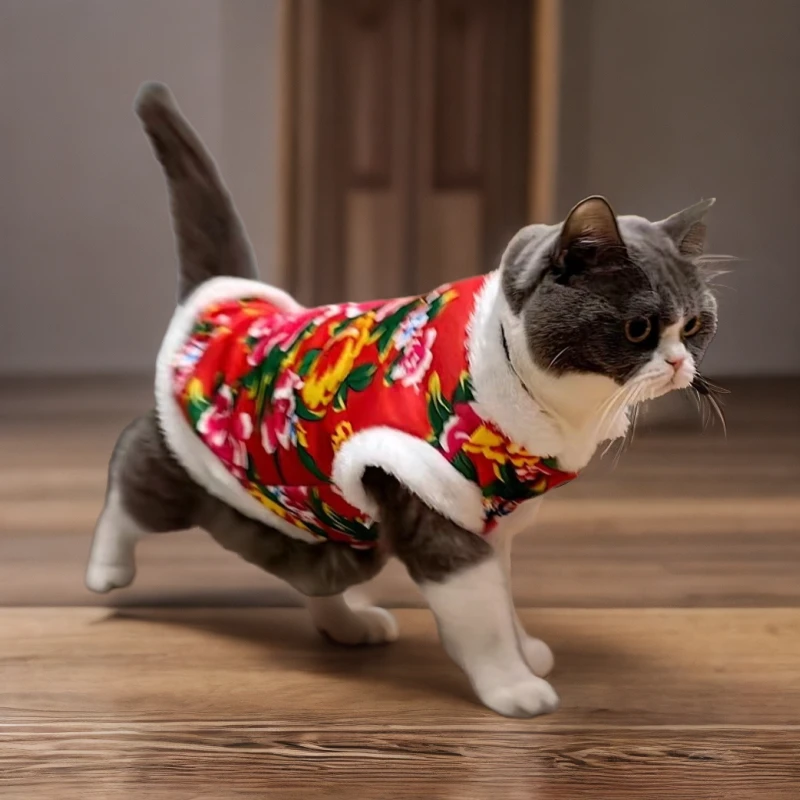 狗狗猫咪大花衣服迎龙年泰迪比熊博美小型犬宠物过年冬款龙袍绒衣