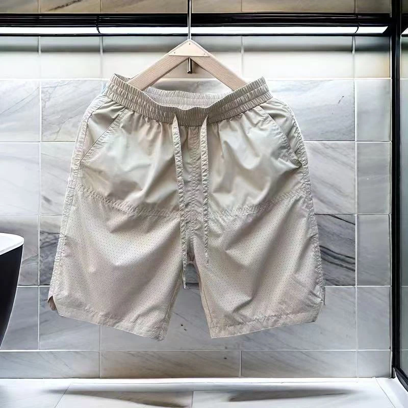 夏季男士薄款速干短裤透气休闲网眼沙滩裤外穿纯色运动宽松五分裤