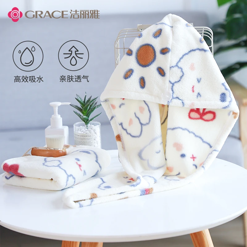 洁丽雅丨超柔印花干发帽可爱卡通成人浴帽超强吸水包头巾速干发巾