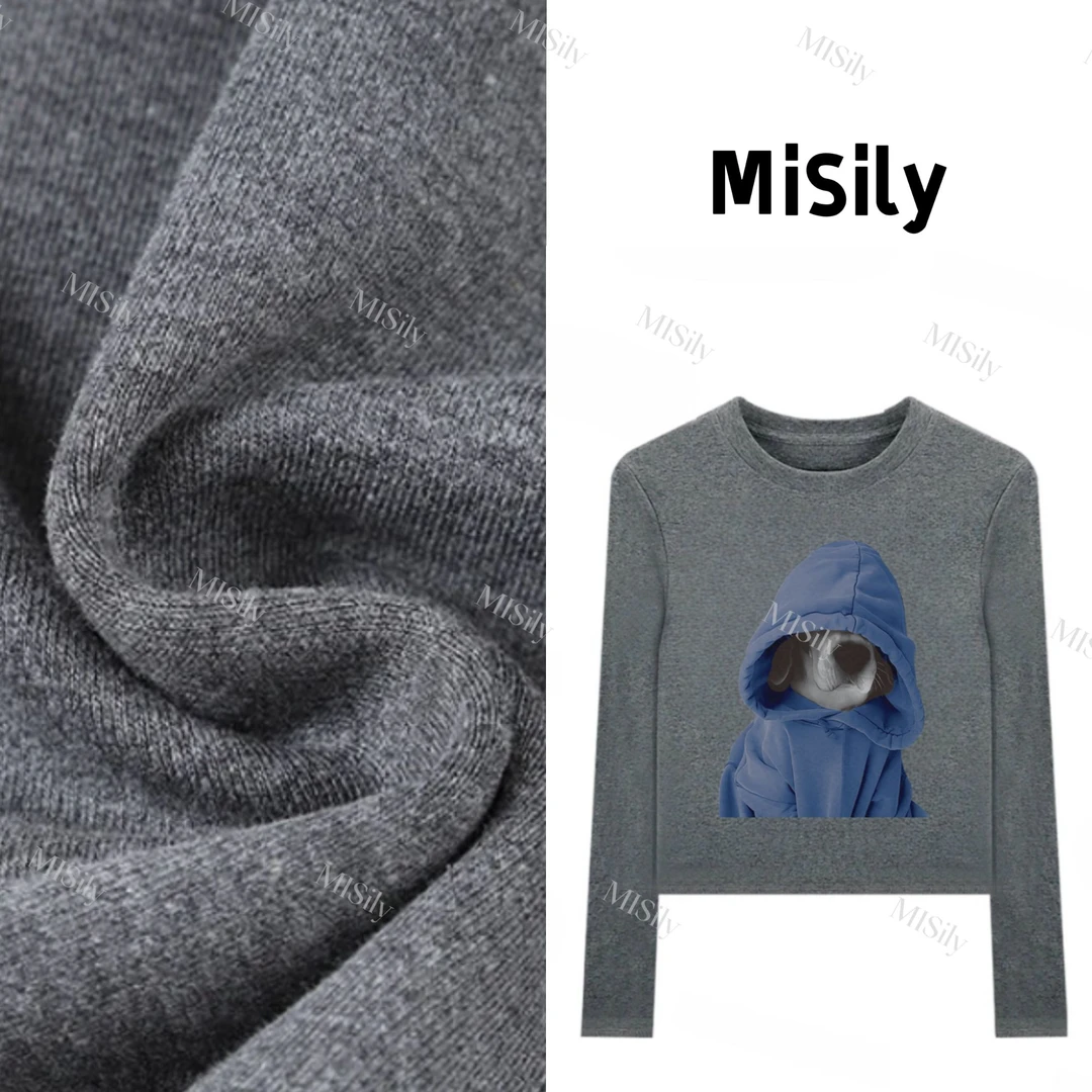 【戴帽小狗】2024秋季休闲卡通印花T恤修身打底衫上衣内搭女