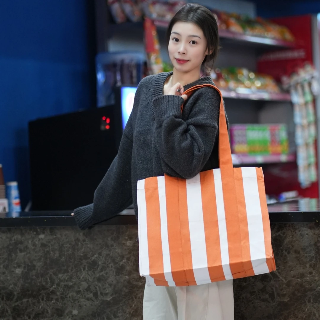 条纹时尚简约文艺帆布大包外出旅游通勤上班通用休闲新款百搭文艺