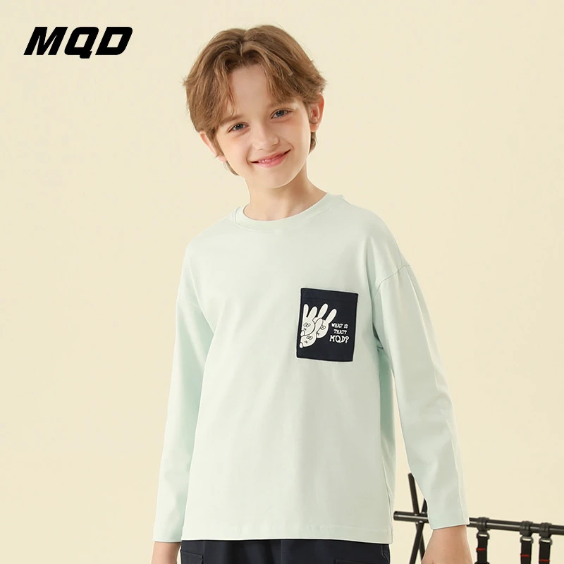 MQD童装春秋新款学生冬季套头全棉宽松男女童长袖T恤YZ24330306