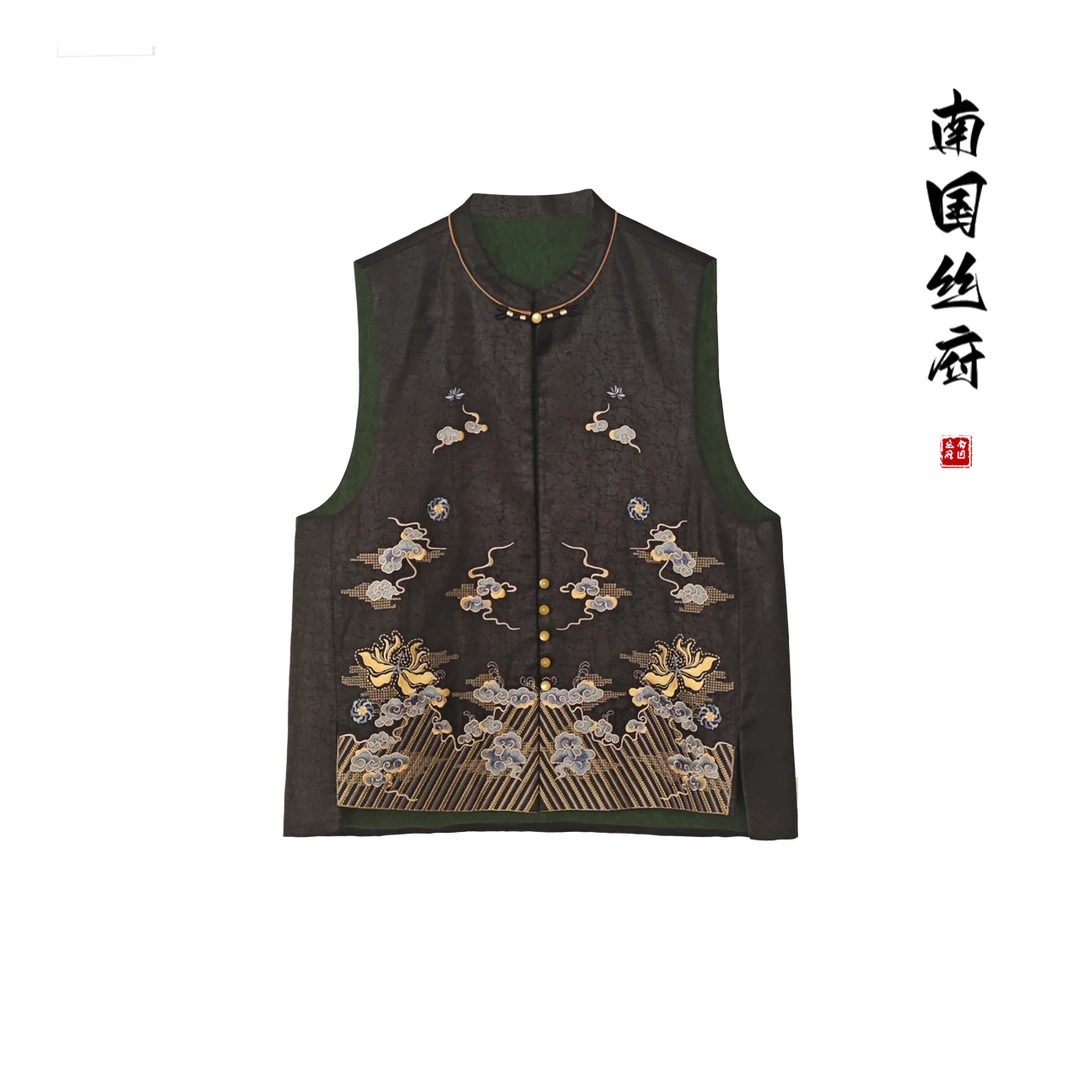 琉莲水崖金标织造系列～新中式双面双穿·刺绣马甲·玛瑙钉珠·60姆米