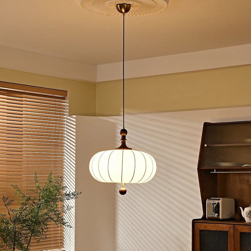 法式复古风卧室吊灯实木诧寂风禅意灯具中古蚕丝白蜡木餐厅灯