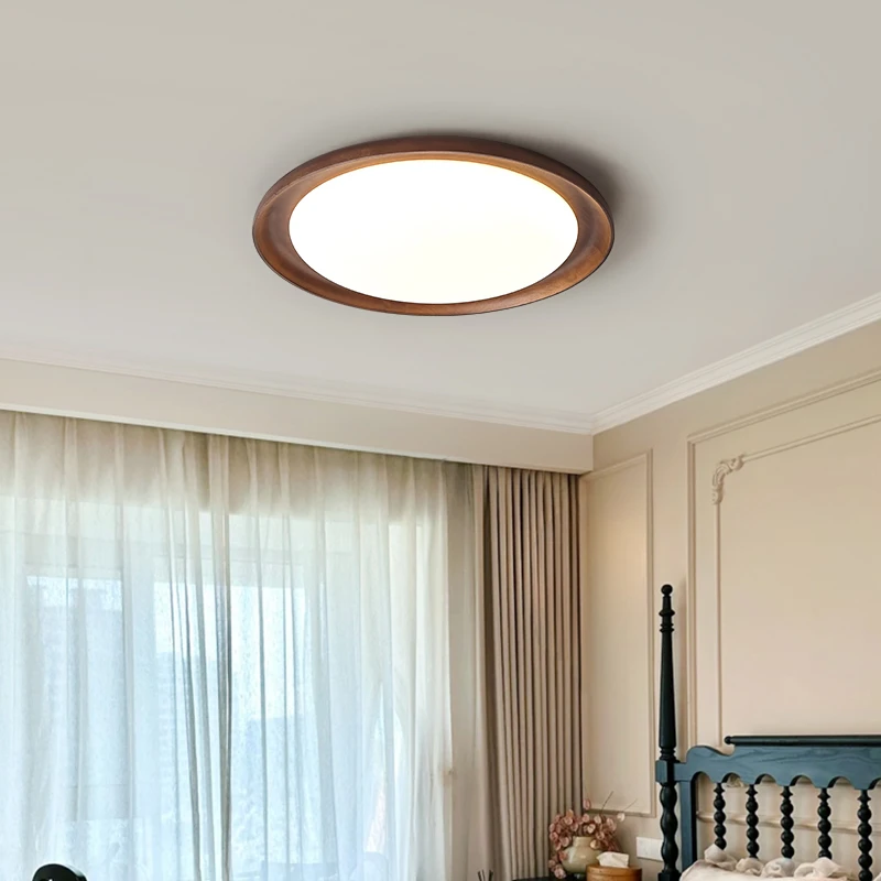 视冠 卧室吸顶灯北欧现代简约主卧房间木艺灯圆形创意书房LED灯具