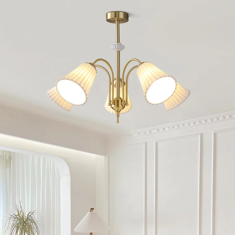 法式复古包豪斯陶瓷吊灯奶油风中古美式客厅简约餐厅主卧室全铜灯