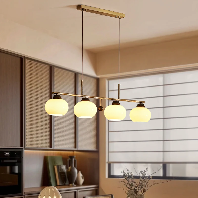 中古风餐厅四头吊灯设计感布艺花纹房间灯具复古氛围感新中式吊灯