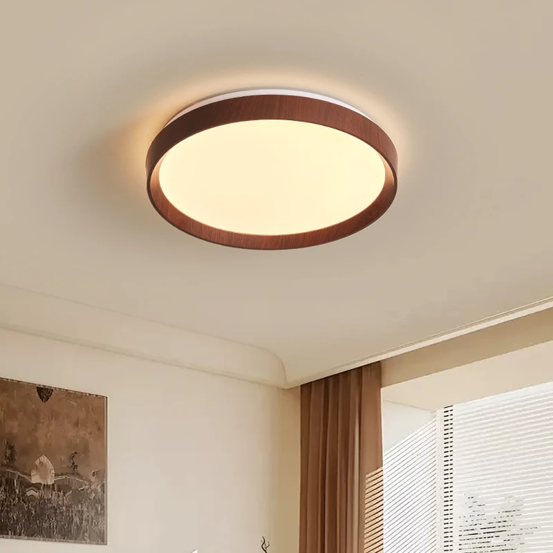 视冠全光谱卧室吸顶灯圆形复古胡桃色餐厅灯日式侘寂风护眼书房灯