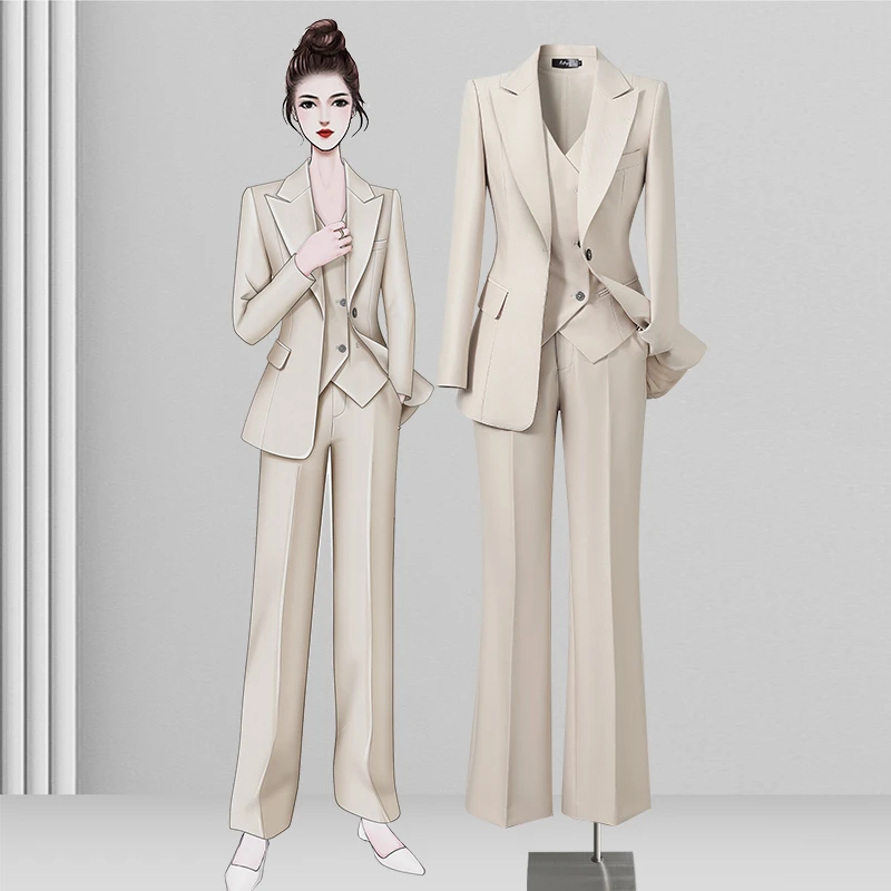 秋冬西装长袖套装女马甲三件套职业西服修身显瘦气质时尚名媛套装