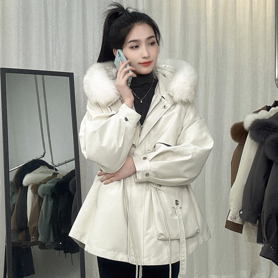 【万人迷】狐狸毛领兔毛胆派克服时尚连帽女款时尚秋冬保暖穿搭LSS