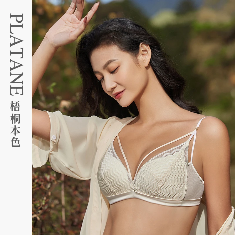 梧桐本se无钢圈美背蕾丝性感小胸聚拢中厚三角杯内衣22163