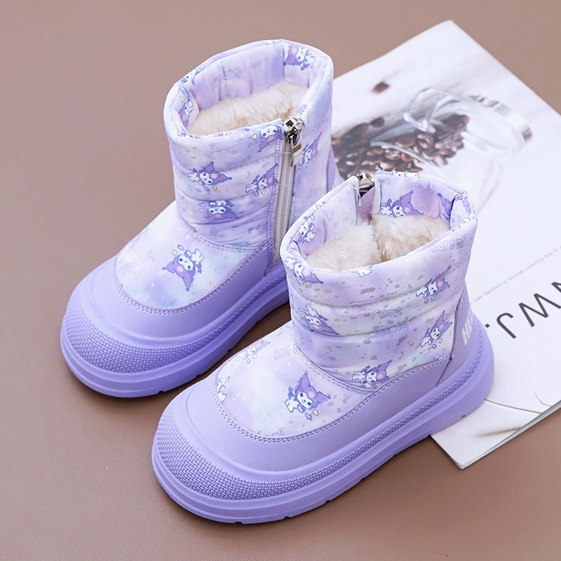 女童雪地靴加绒棉靴防水防滑库洛米公主靴女宝大棉鞋2024冬季新款
