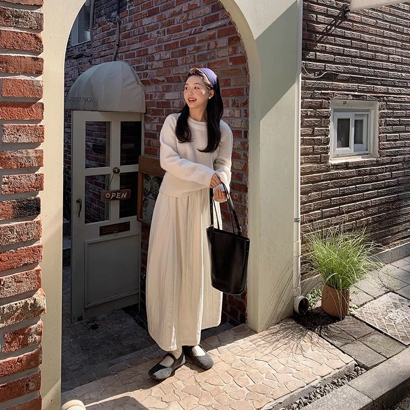 一三良品小个子 白色假两件毛衣女短款套头Z4A48