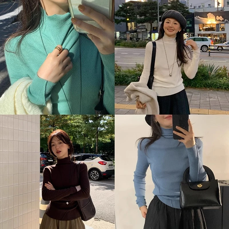 一三良品小个子 chao细绵羊毛 修身堆堆领高领针织衫女冬Z4A25