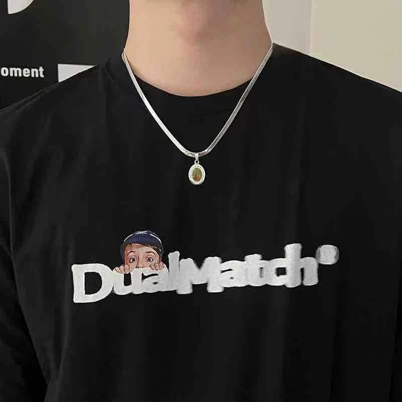 钛钢吊坠 男士潮美式嘻哈蛇骨链简约百搭个性ins复古人像吊坠情侣