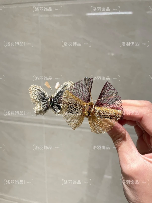 「霜生蝶」手工铜丝编织弹簧夹气质复古优雅夹子超仙轻奢百搭发夹