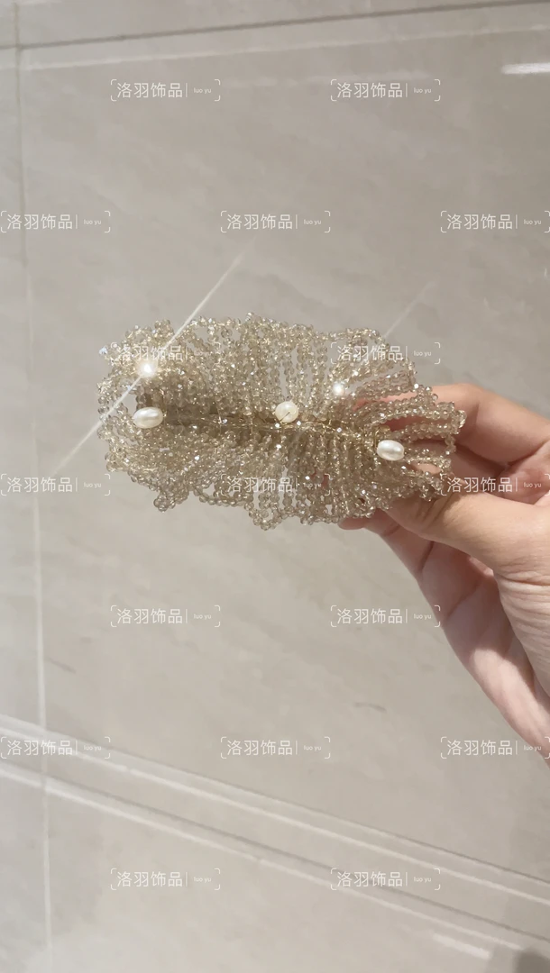 「流光织影」高定手工晶石发夹法式百搭超仙温柔仙女气质网红发卡