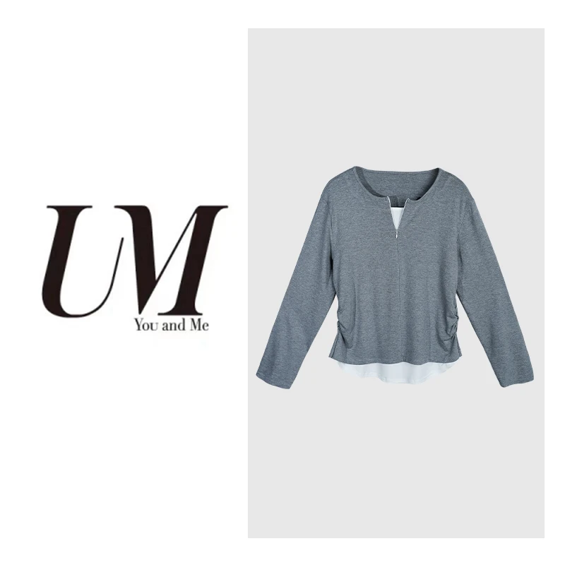【U.M】半拉链假两件长袖气质显瘦百搭