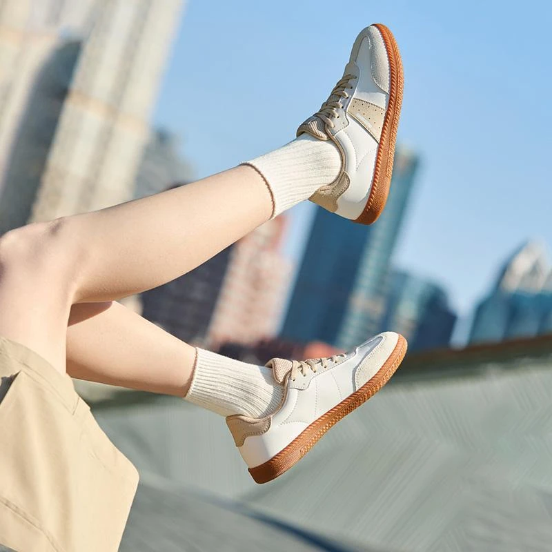 361°休闲板鞋女鞋2025新款平底百搭软底小白鞋复古拼色德训鞋