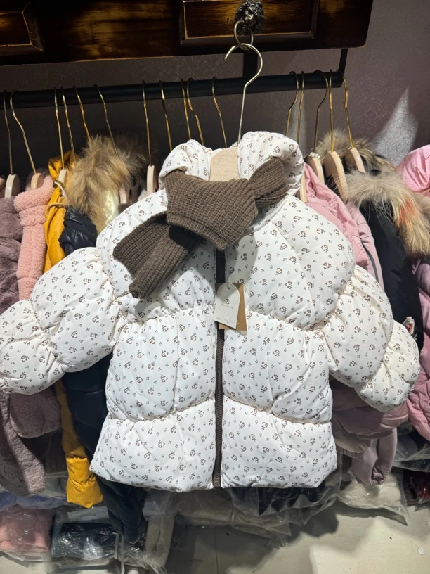 秋冬韩版中大童拼色连帽加厚棉服